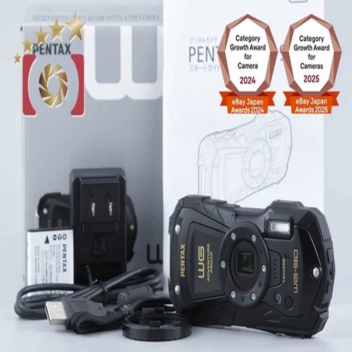 "Count 1,614" Ricoh PENTAX WG-90 Black 16.0 MP Waterproof Action Camera w/ Box