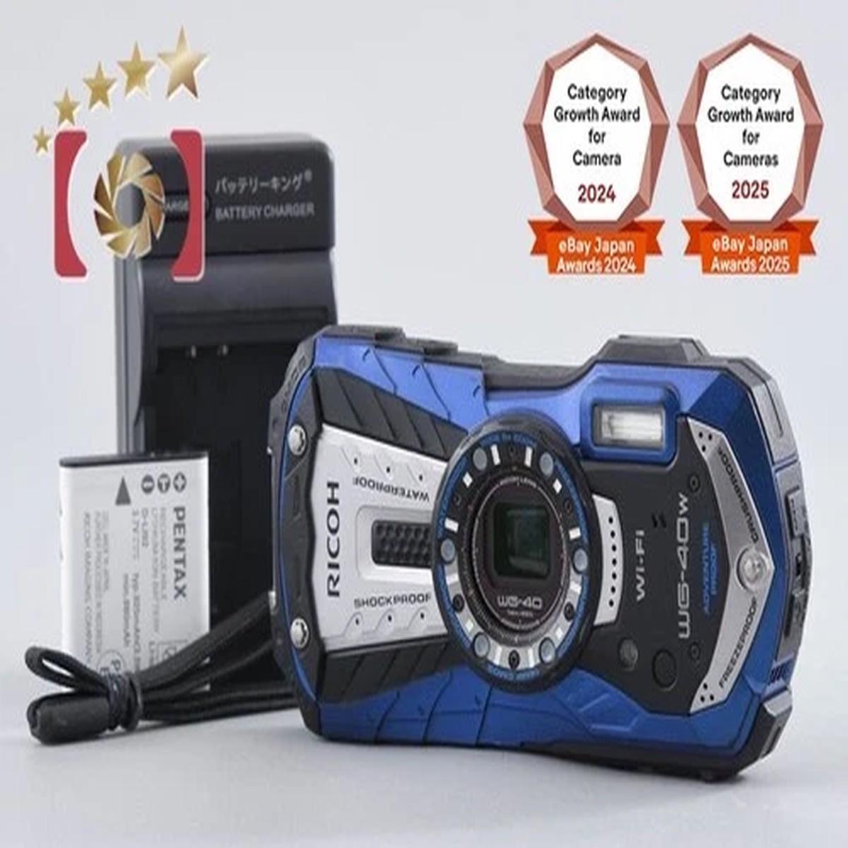 "Shutter count 2,216" Ricoh Pentax WG-40W Blue 16.0 MP Waterproof Action Camera