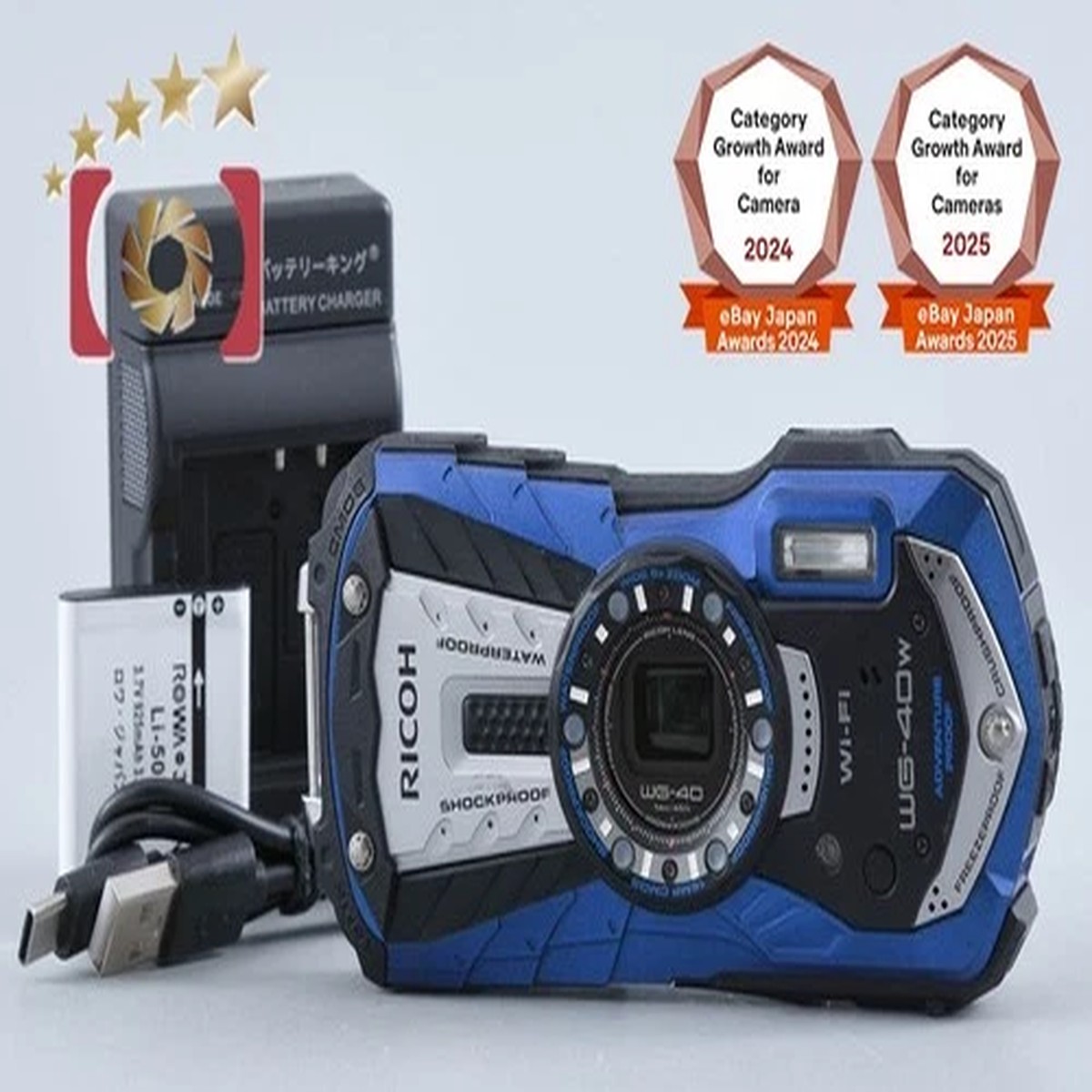 "Shutter count 1" Ricoh Pentax WG-40W Blue 16.0 MP Waterproof Action Camera