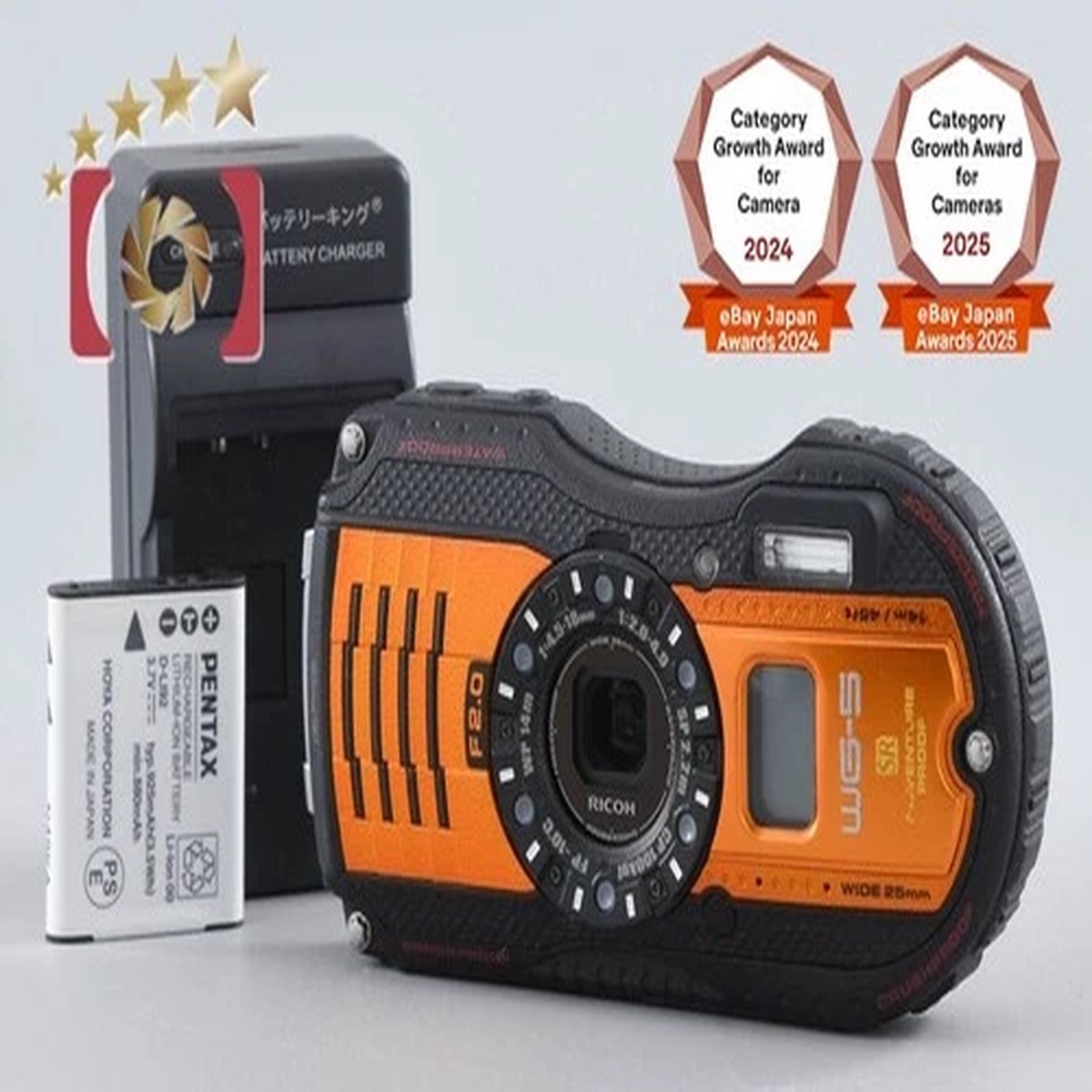 "Count 266" Ricoh Pentax WG-5 GPS Orange 16.0 MP Waterproof Action Camera